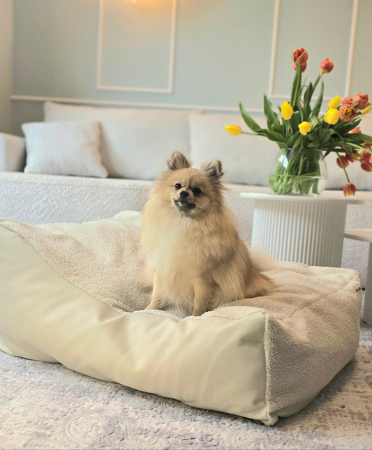 Leżanka dla psa-ekoskóra z futerkiem boucle, legowisko