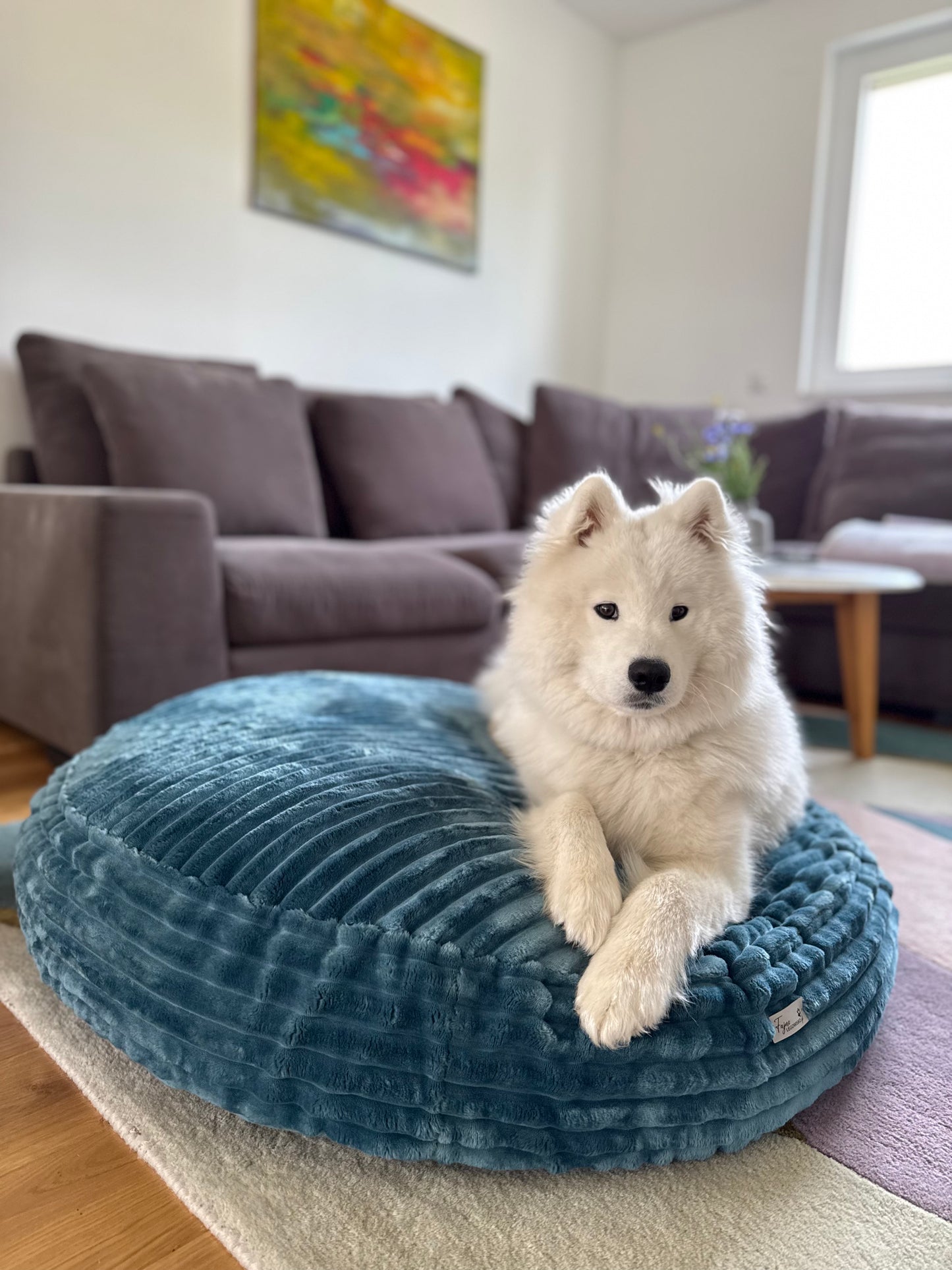 Pufka sztruksowo-welurowa w kolorze turkusowym,legowisko