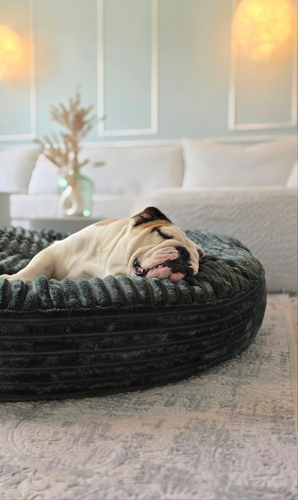 Pufka sztruksowo-welurowa w kolorze butelkowej zieleni, legowisko