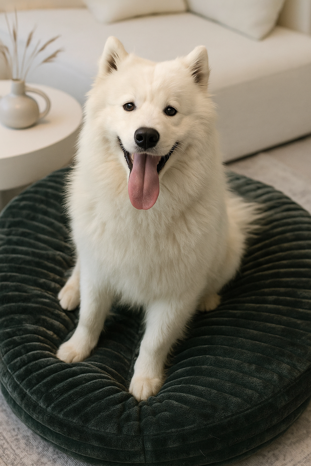 Pufka sztruksowo-welurowa w kolorze butelkowej zieleni, legowisko