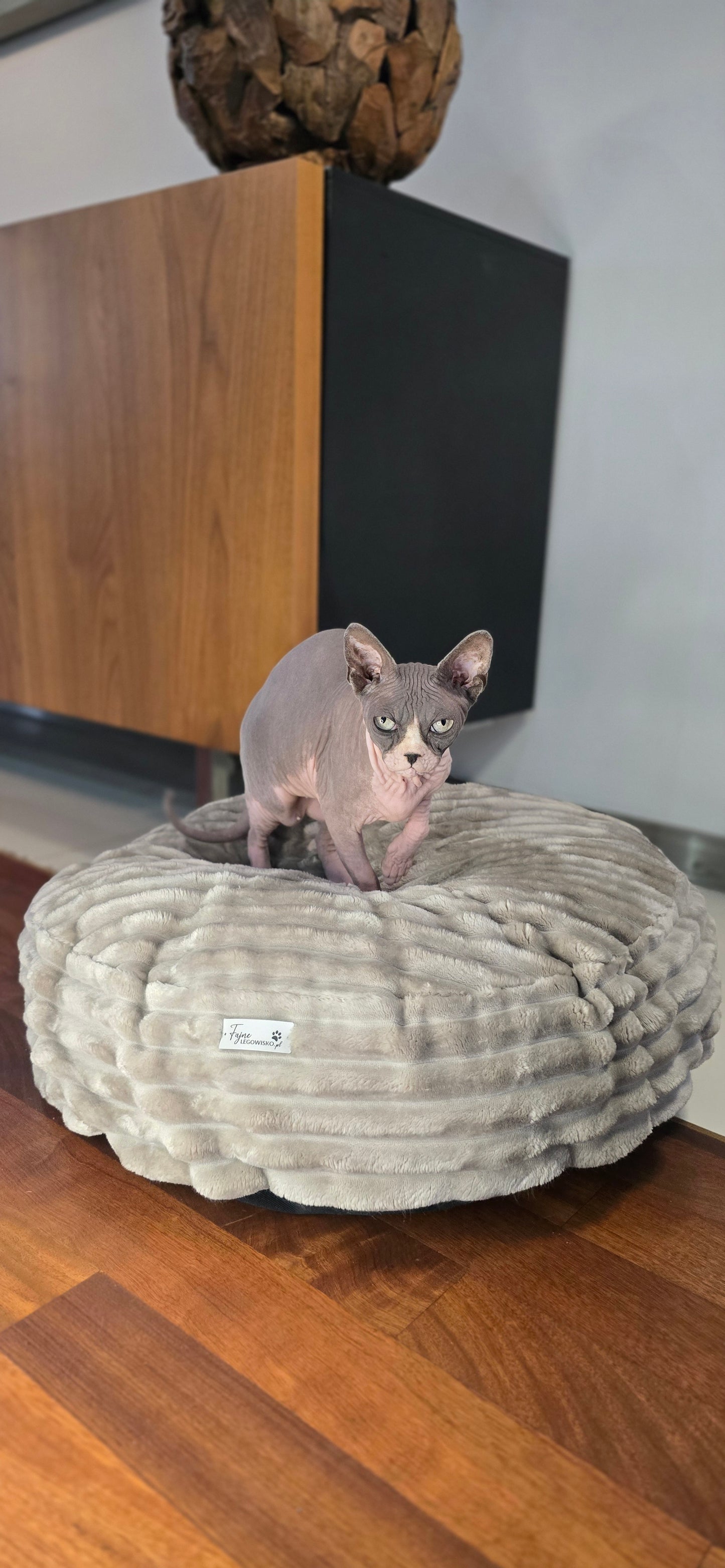 Pufka sztruksowo- welurowa w kolorze beżowym, legowisko